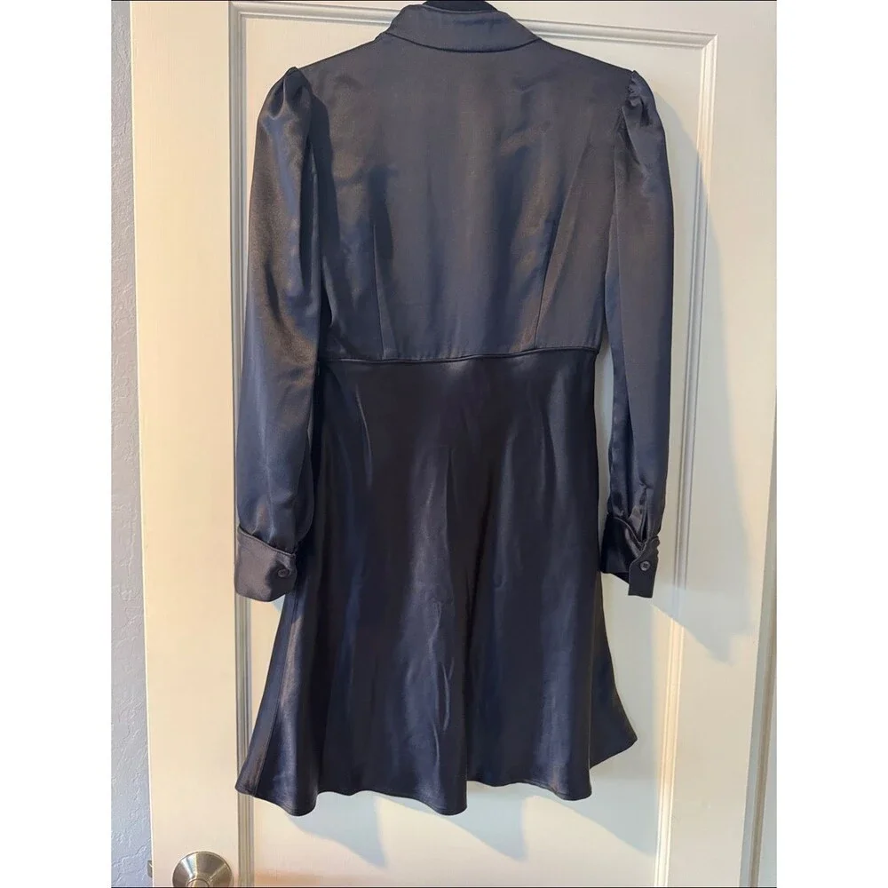 STAUD Navy Satin V-Neck Long-Sleeve Mini Dress - Picture 6 of 10